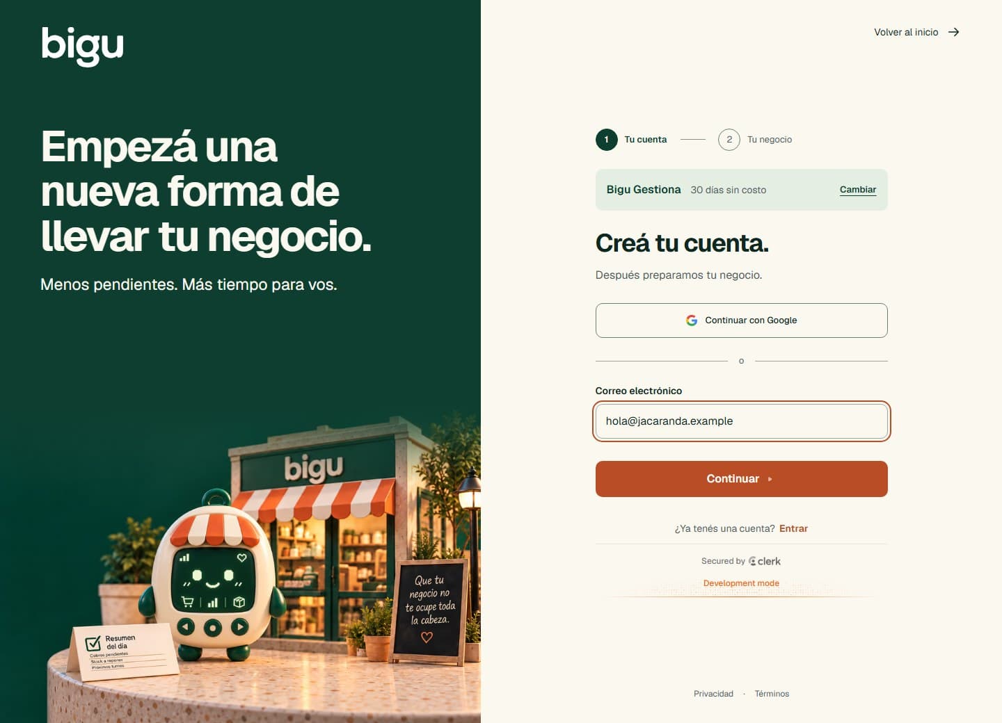 Creá tu cuenta con correo electrónico o Google y continuá con la verificación.