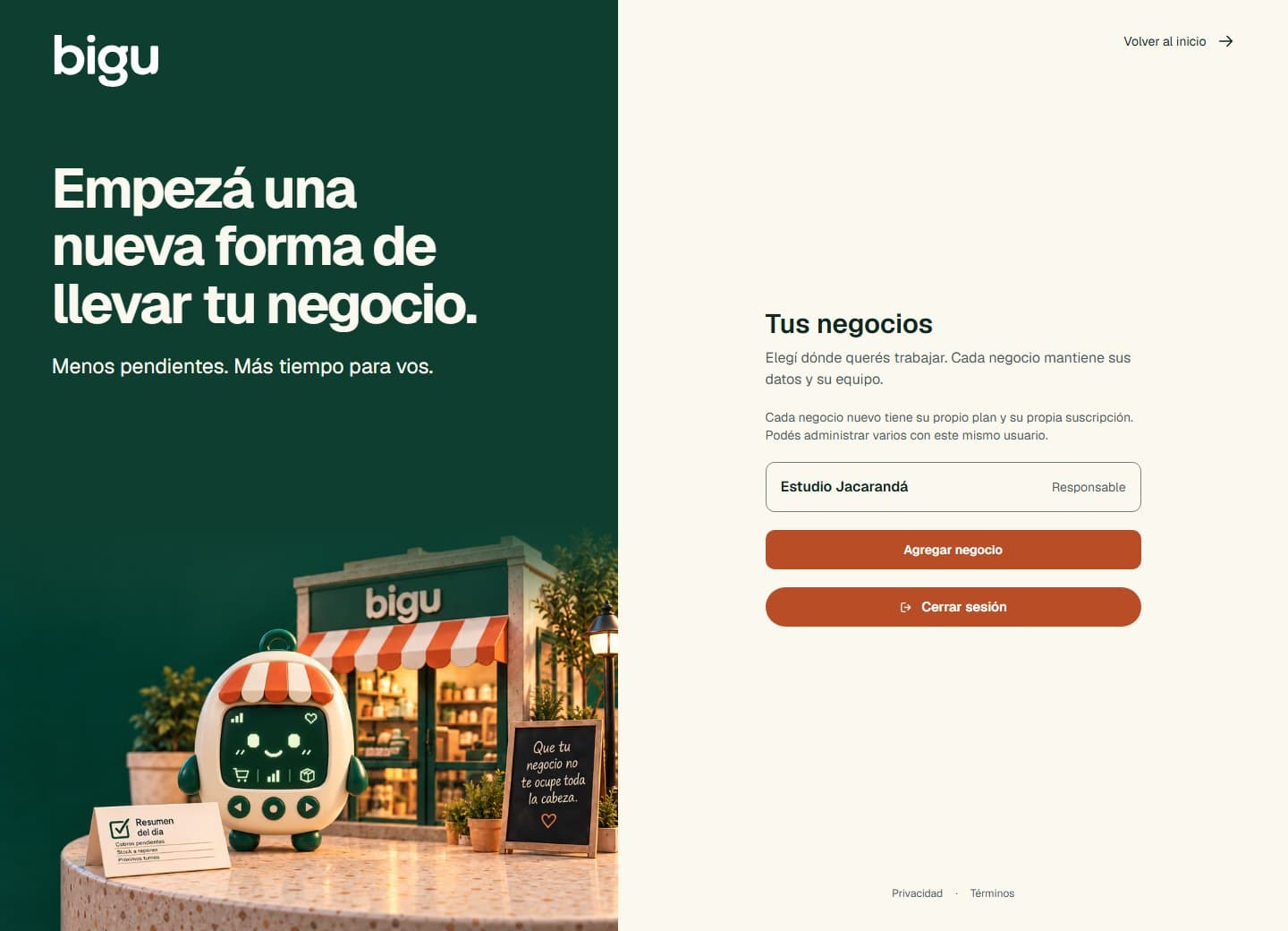 Tus negocios permite elegir la empresa en la que vas a trabajar o iniciar el alta de otra.